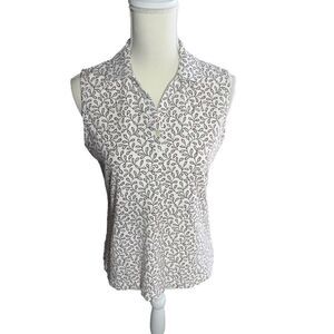 EP Pro Tour Dry Women's Sleeveless Polo Shirt - White with Taupe Print - Size M‎